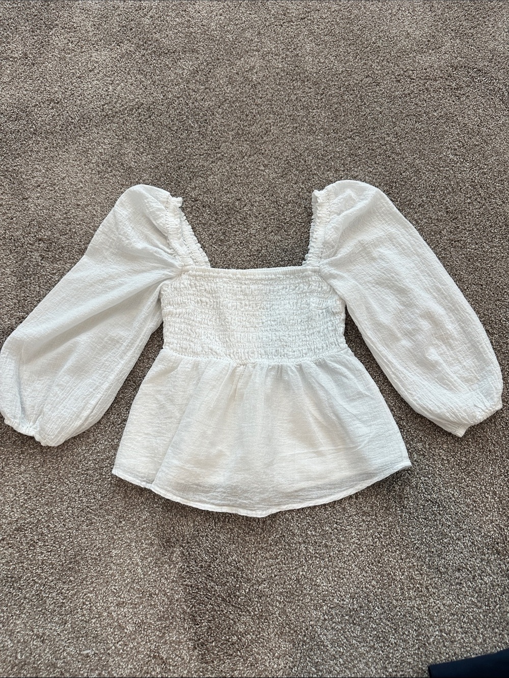 Abercrombie & Fitch Smocked White Peasant Blouse with Puff Sleeves